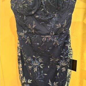 Lulu's Midnight Blue Strapless Lace Dress
